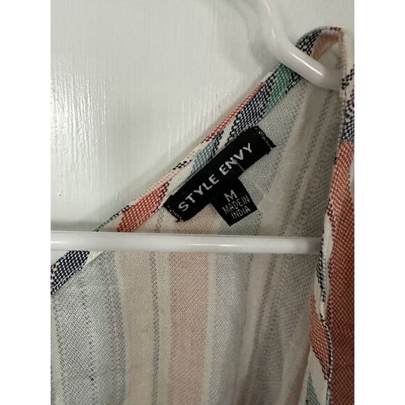 Style Envy women’s Flowy Stripped VNeck Top Blouse Belted Waist Size M - Picture 2 of 3